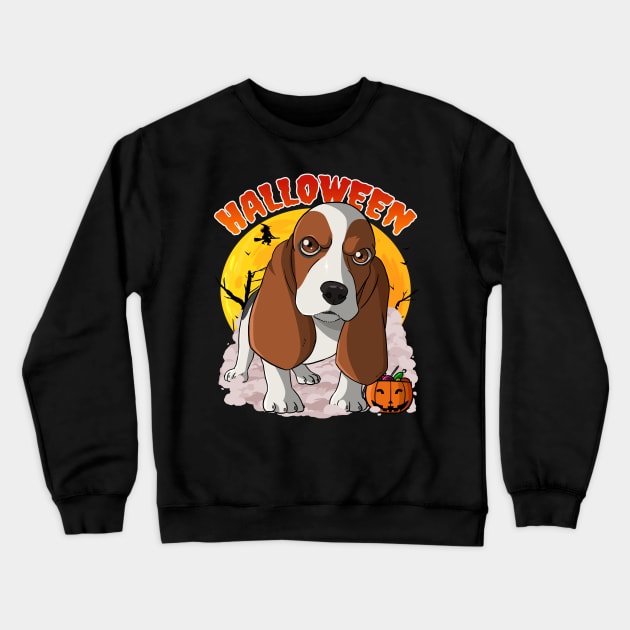 Basset Hound Pumpkin Happy Halloween Crewneck Sweatshirt by Noseking